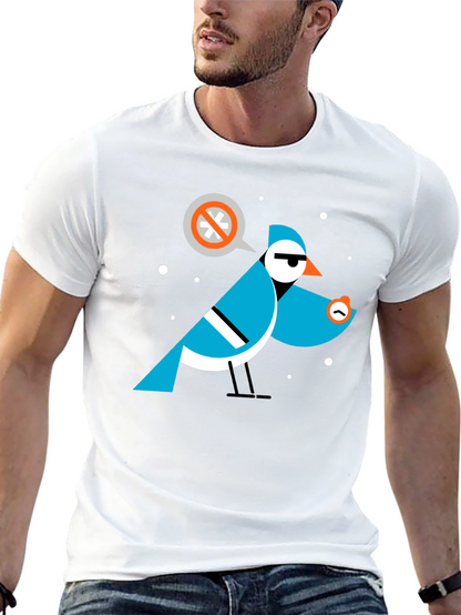 Geometric Bird Graphic Tee - Black Cotton T-Shirt