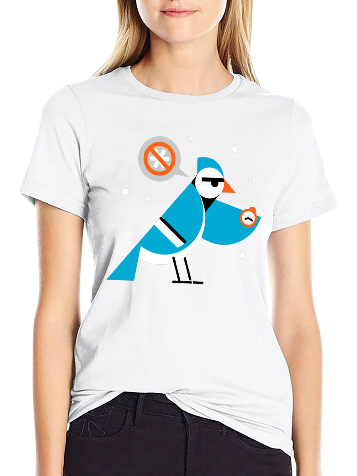 Geometric Bird Graphic Tee - Black Cotton T-Shirt