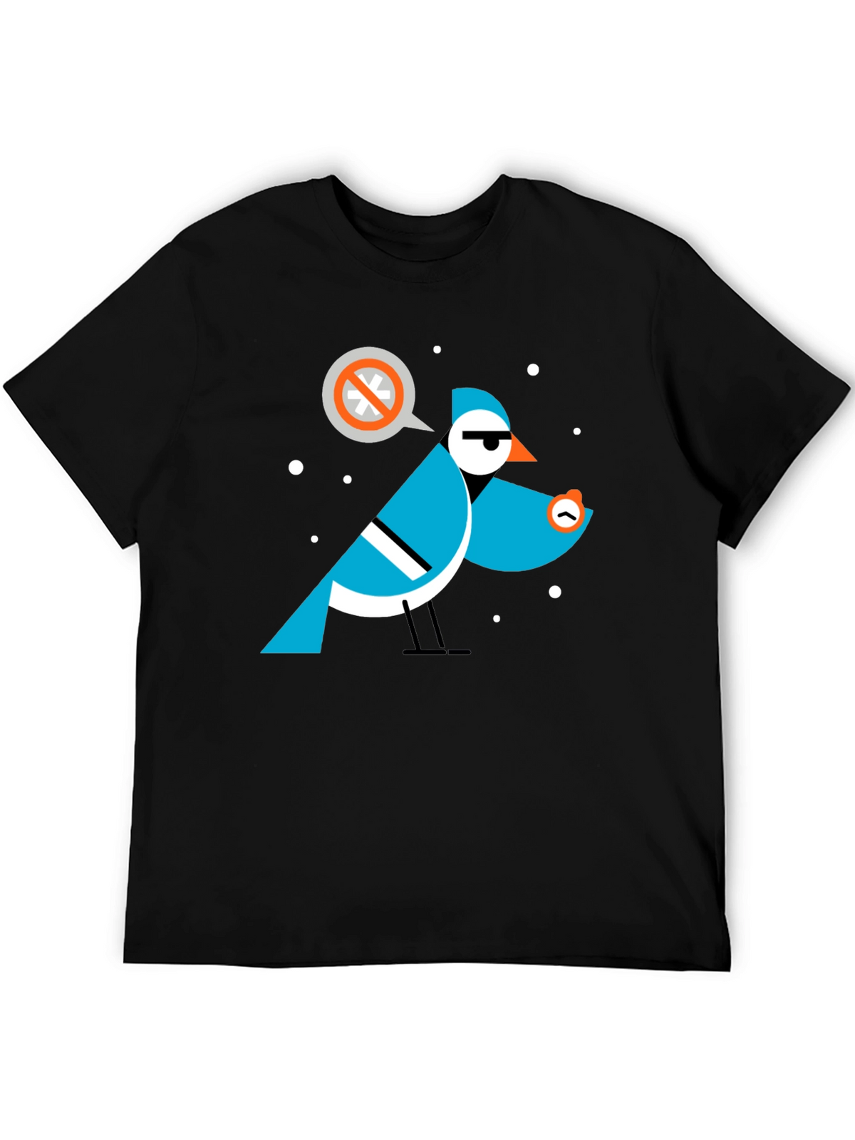 Geometric Bird Graphic Tee - Black Cotton T-Shirt