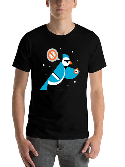 Geometric Bird Graphic Tee - Black Cotton T-Shirt