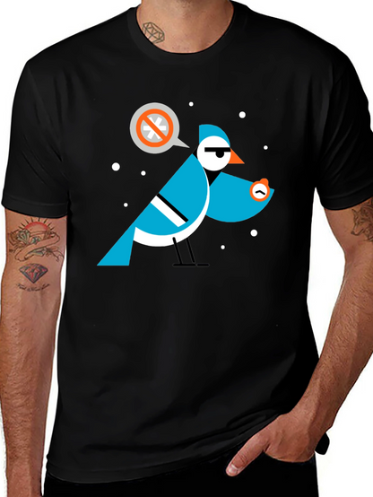 Geometric Bird Graphic Tee - Black Cotton T-Shirt