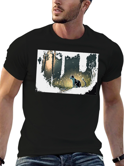 Nature Cat Graphic Tee - Stylish Black T-Shirt