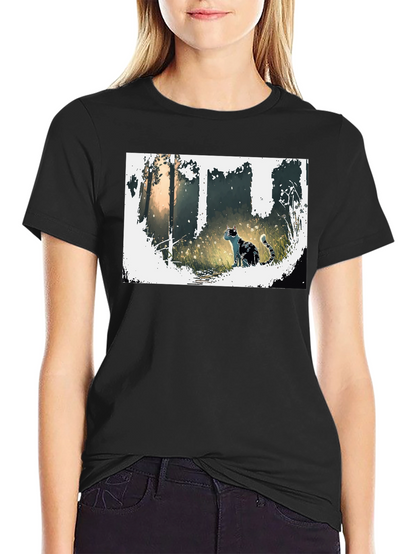 Nature Cat Graphic Tee - Stylish Black T-Shirt