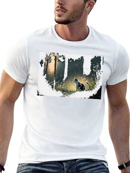 Nature Cat Graphic Tee - Stylish Black T-Shirt