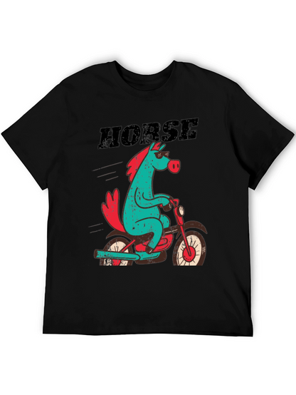 Horse on Motorcycle Graphic T-Shirt - Black