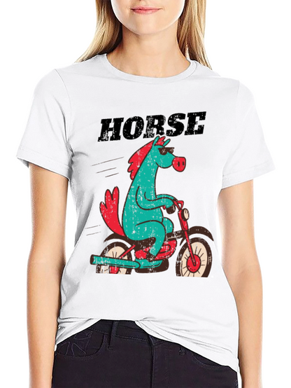 Horse on Motorcycle Graphic T-Shirt - Black
