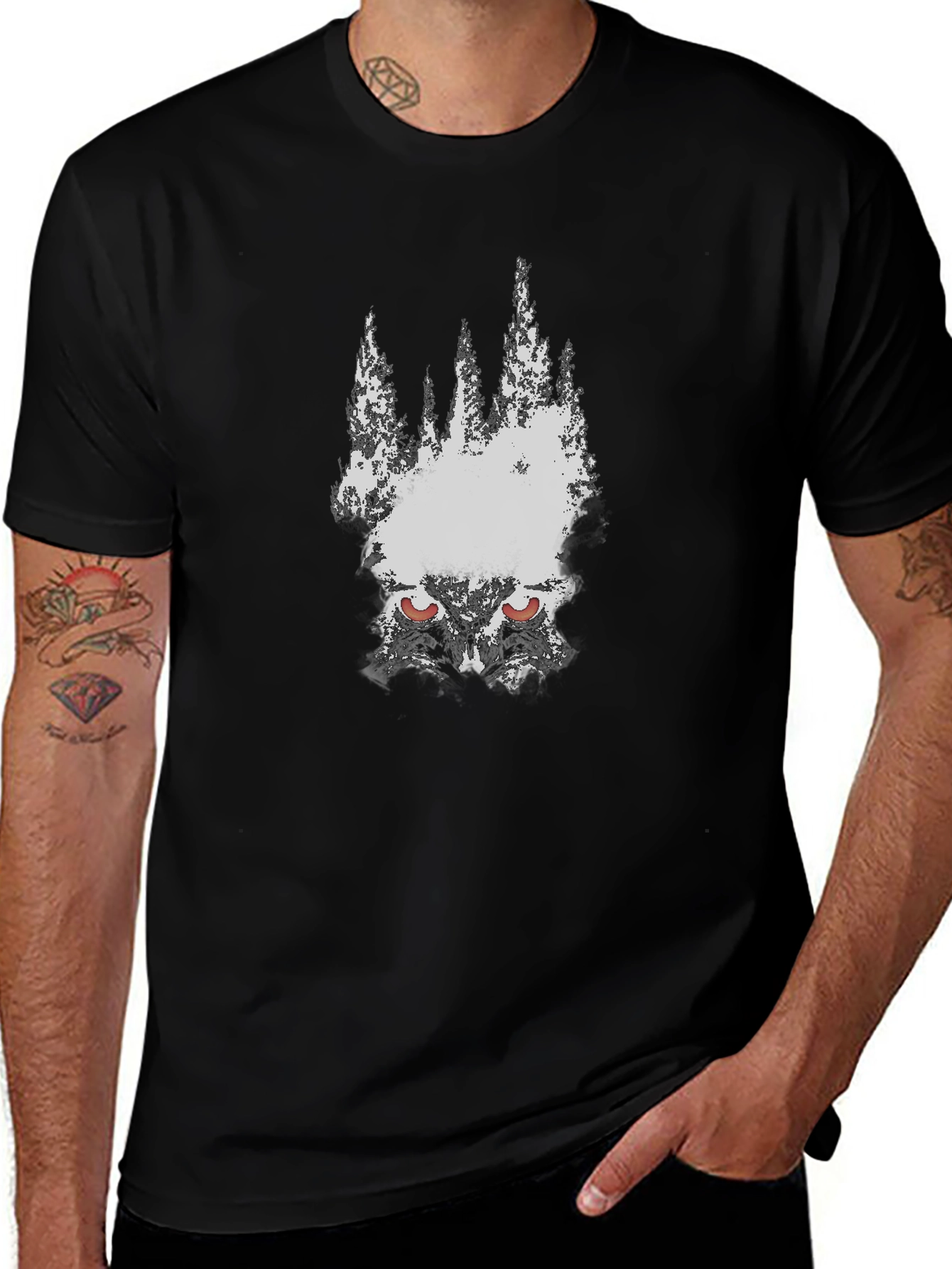 Mens Black Graphic Tee - Wolf Eyes Design