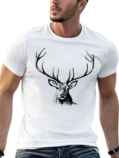 Mens Black T-Shirt with Deer Graphic