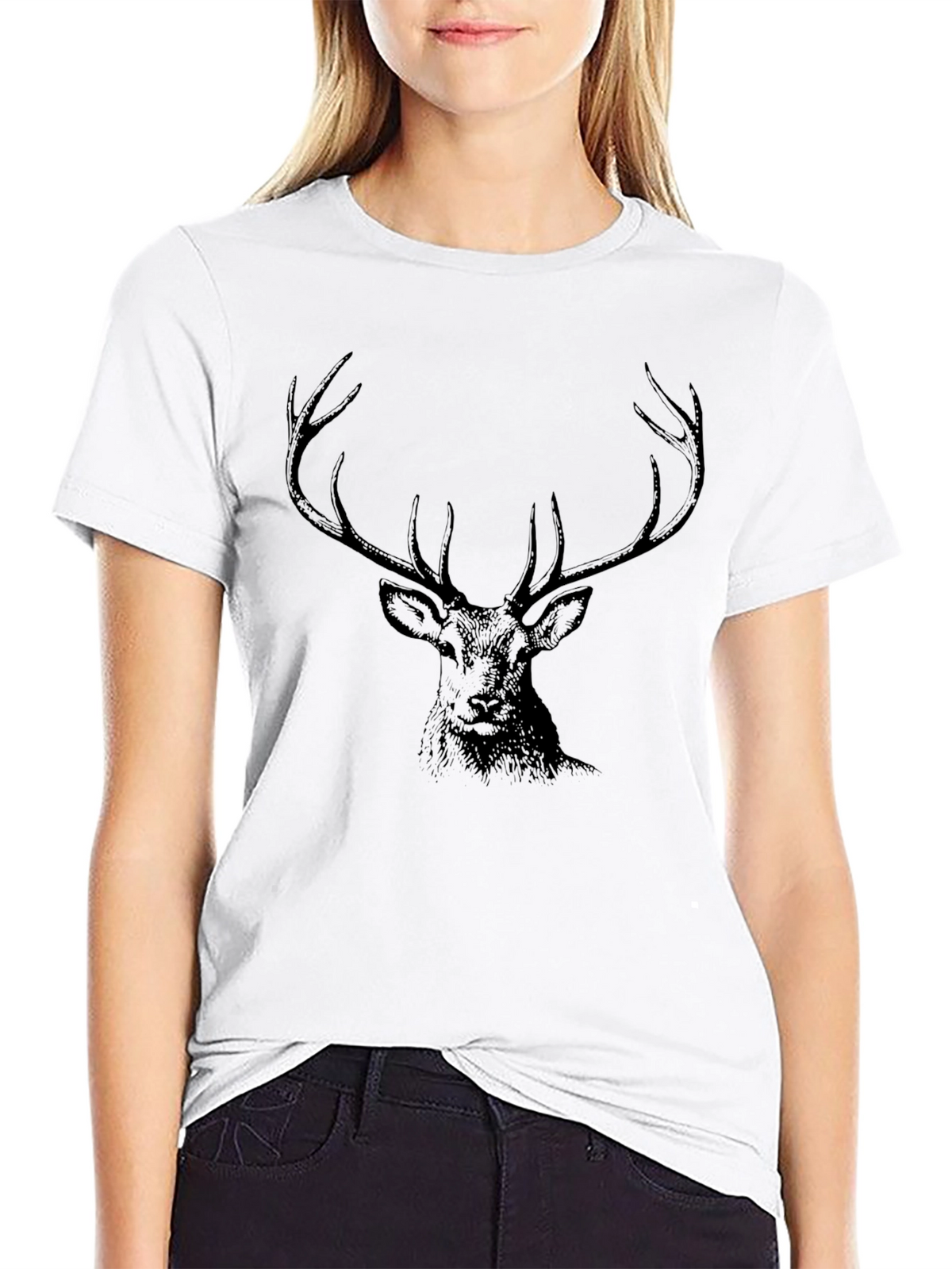 Mens Black T-Shirt with Deer Graphic