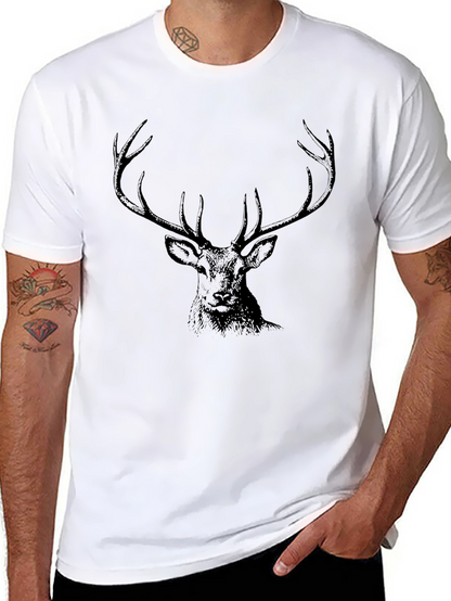 Mens Black T-Shirt with Deer Graphic