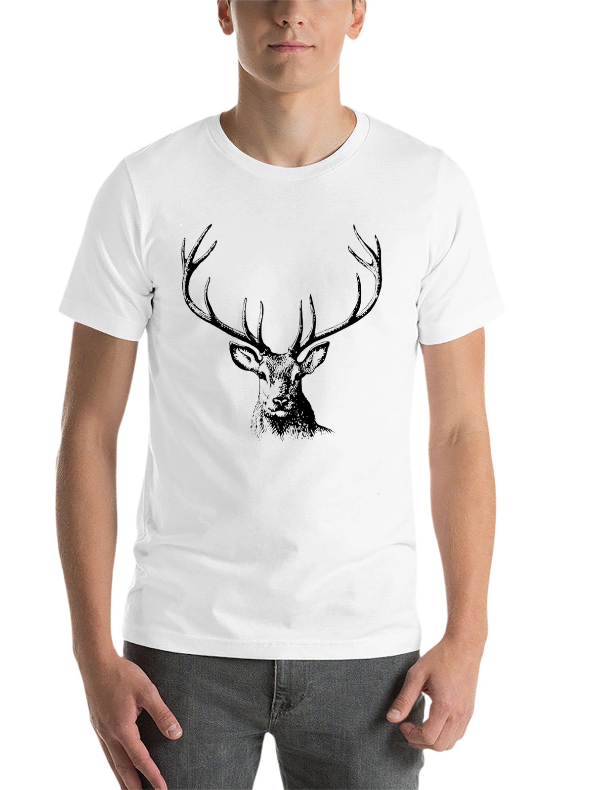 Mens Black T-Shirt with Deer Graphic