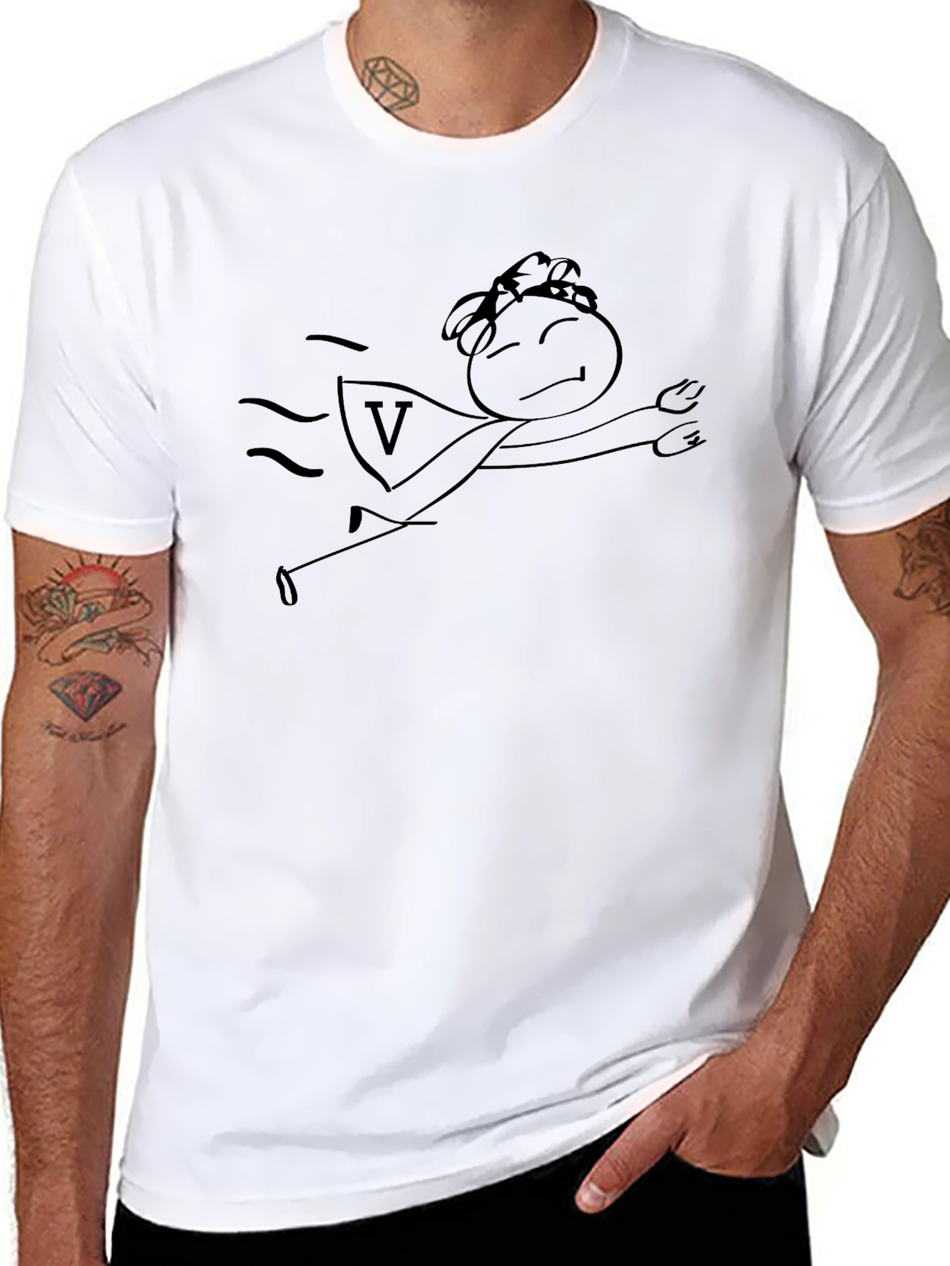Superhero Stick Figure Black T-Shirt