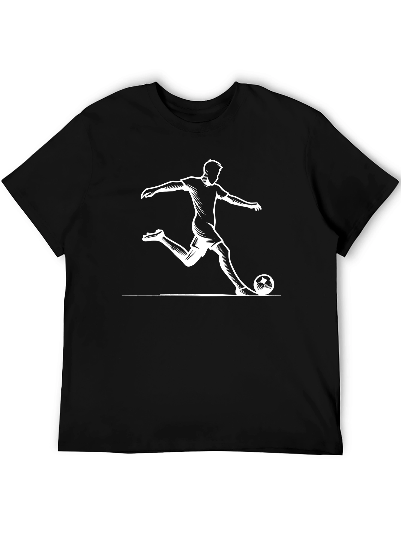 Soccer Player Graphic Tee - Black Cotton T-Shirt