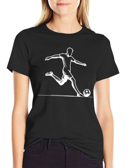 Soccer Player Graphic Tee - Black Cotton T-Shirt