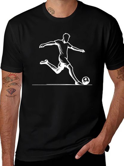 Soccer Player Graphic Tee - Black Cotton T-Shirt
