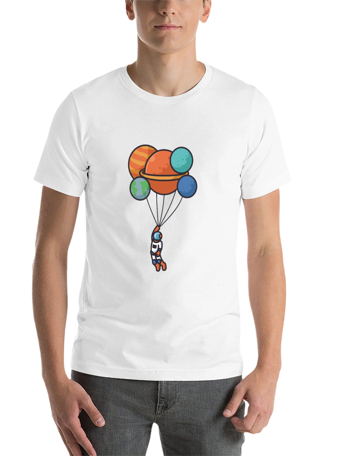 Astronaut Planet Balloon Graphic Black T-Shirt