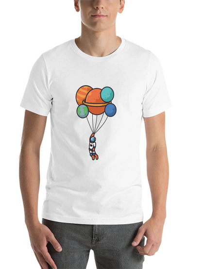 Astronaut Planet Balloon Graphic Black T-Shirt
