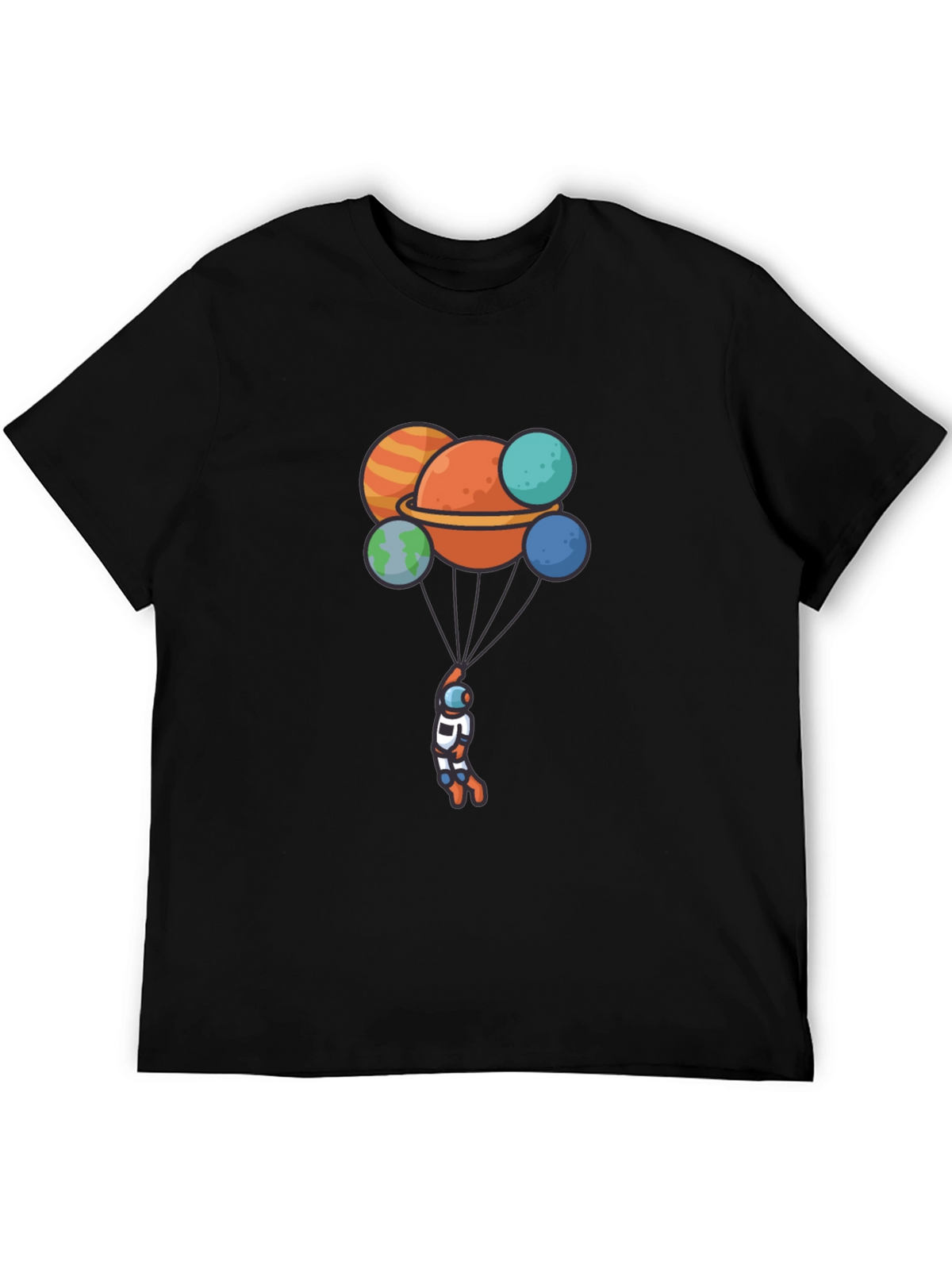 Astronaut Planet Balloon Graphic Black T-Shirt