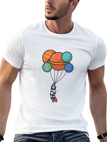 Astronaut Planet Balloon Graphic Black T-Shirt