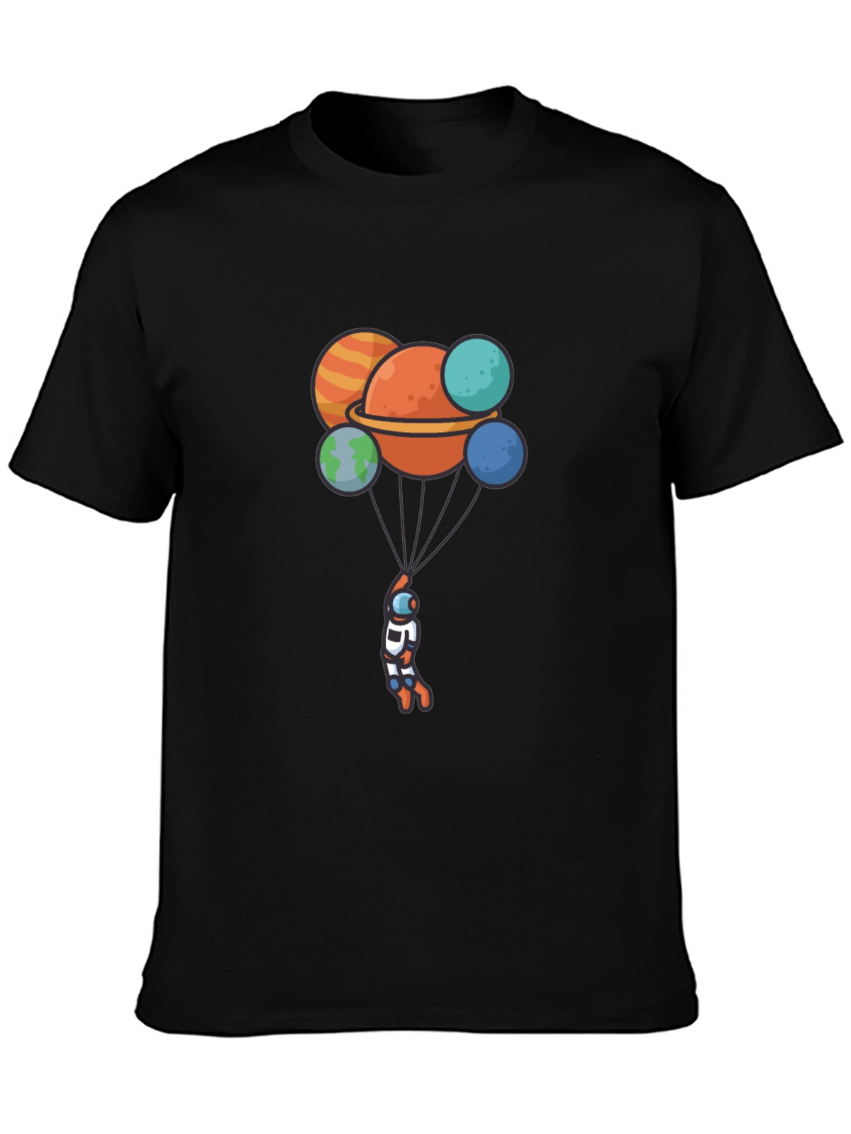 Astronaut Planet Balloon Graphic Black T-Shirt