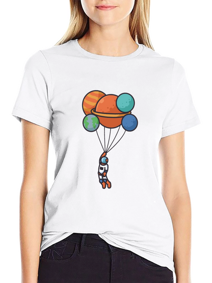 Astronaut Planet Balloon Graphic Black T-Shirt