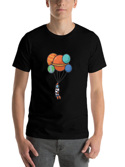 Astronaut Planet Balloon Graphic Black T-Shirt