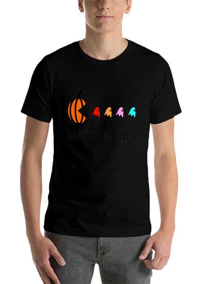 Happy Halloween T-Shirt - Pumpkin Pacman Ghost Design
