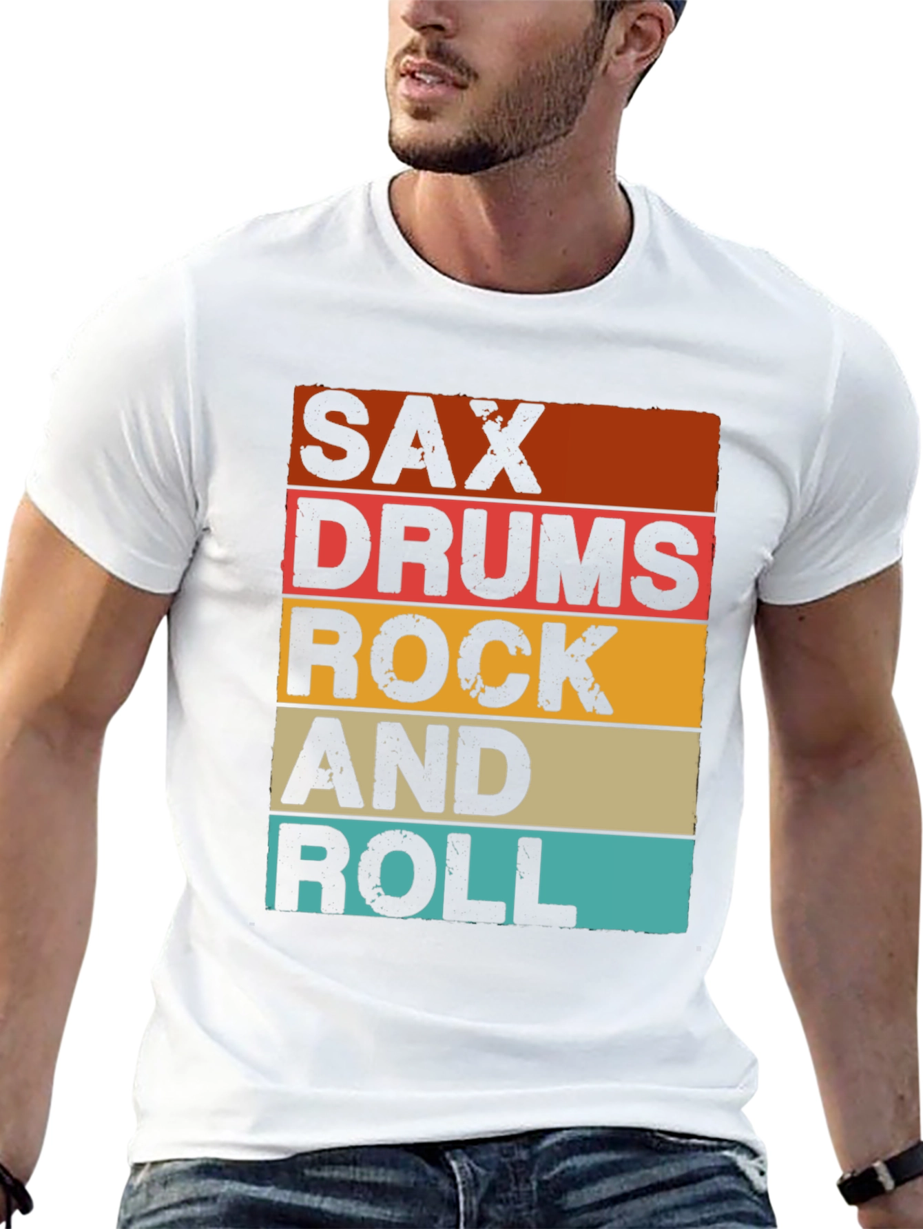 Sax Drums Rock and Roll Retro Music T-Shirt