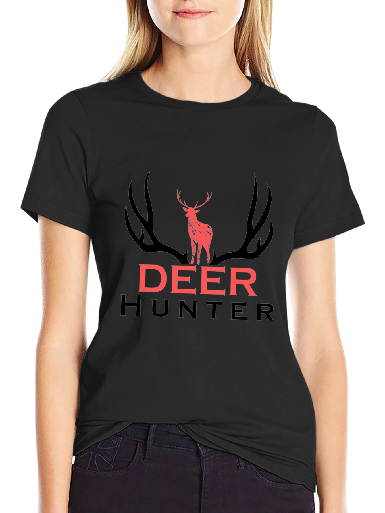 Deer Hunter Graphic Tee - Black Cotton T-Shirt
