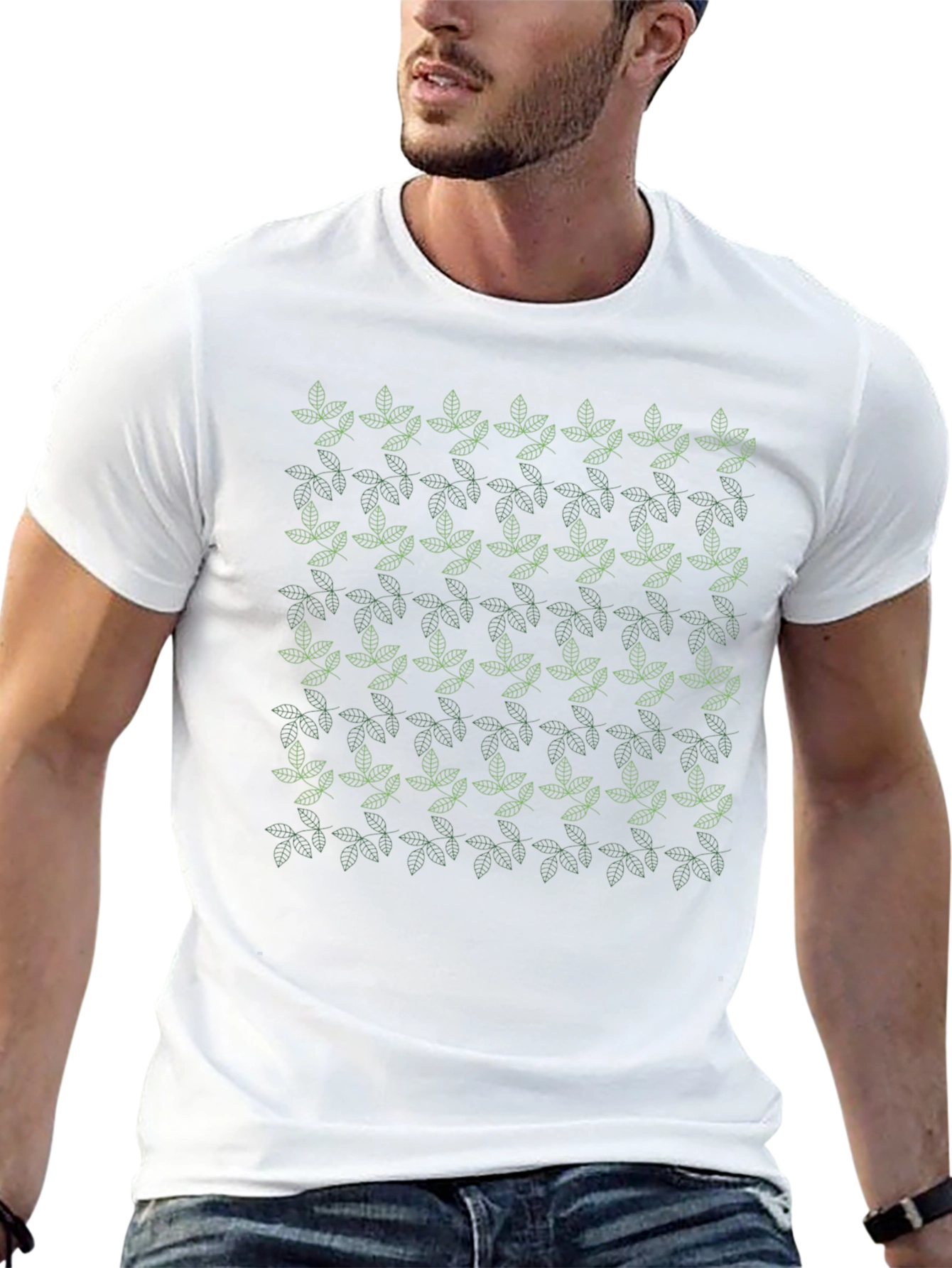 Leaf Pattern Black T-Shirt