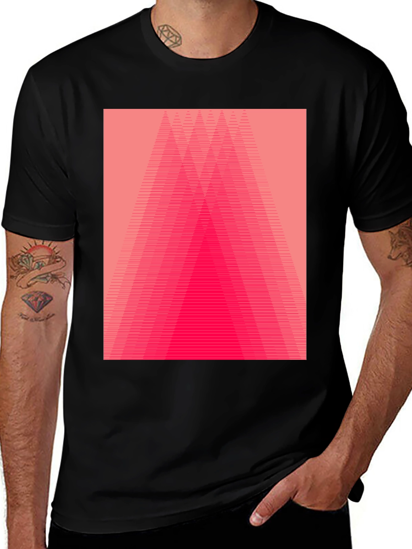 Geometric Pink Gradient Graphic Black T-Shirt
