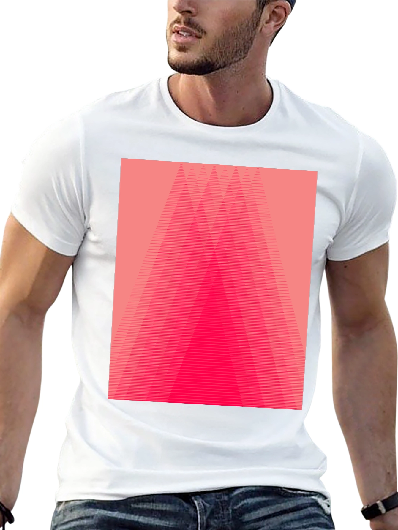 Geometric Pink Gradient Graphic Black T-Shirt