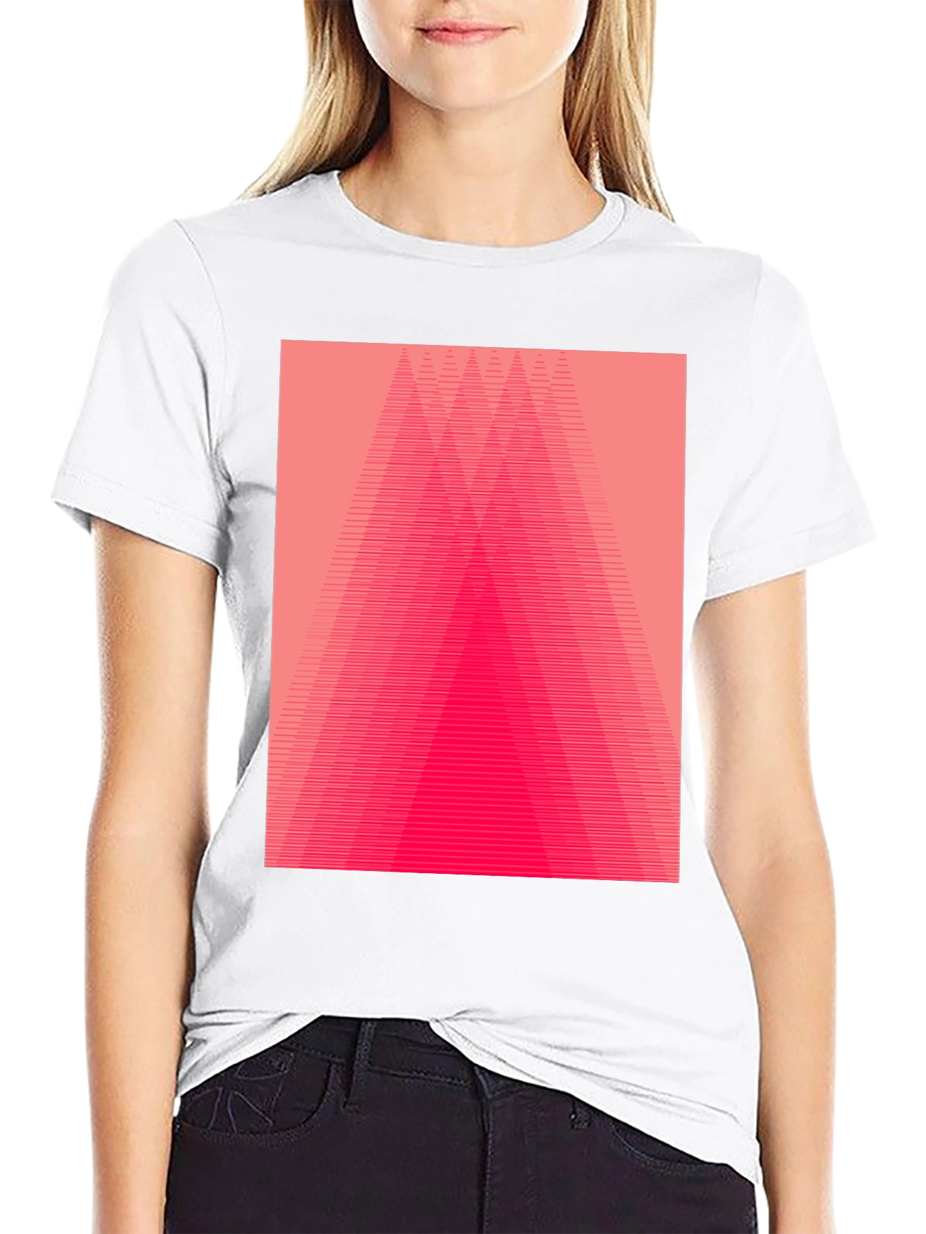 Geometric Pink Gradient Graphic Black T-Shirt