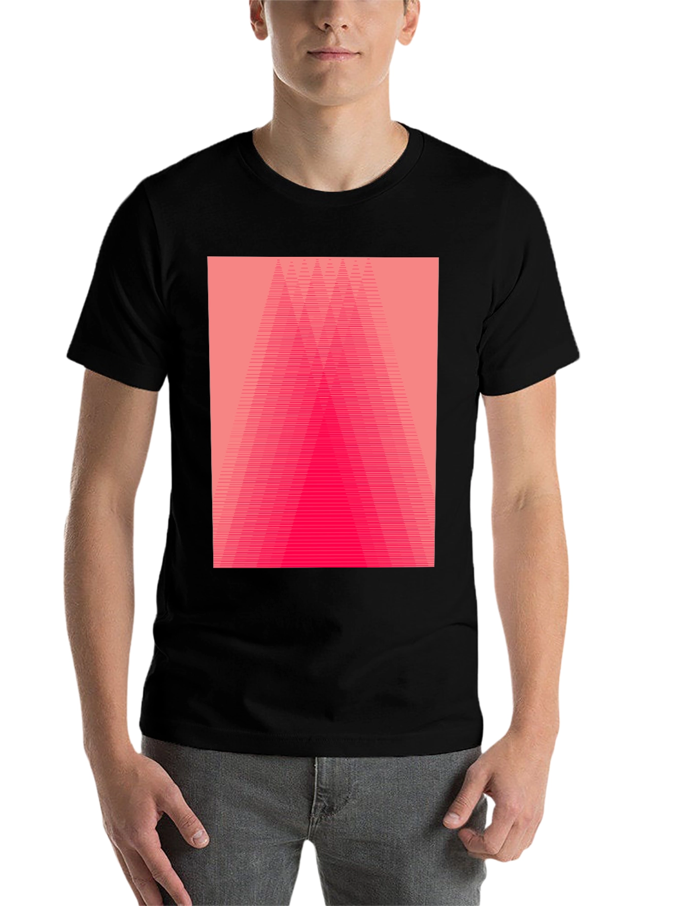 Geometric Pink Gradient Graphic Black T-Shirt