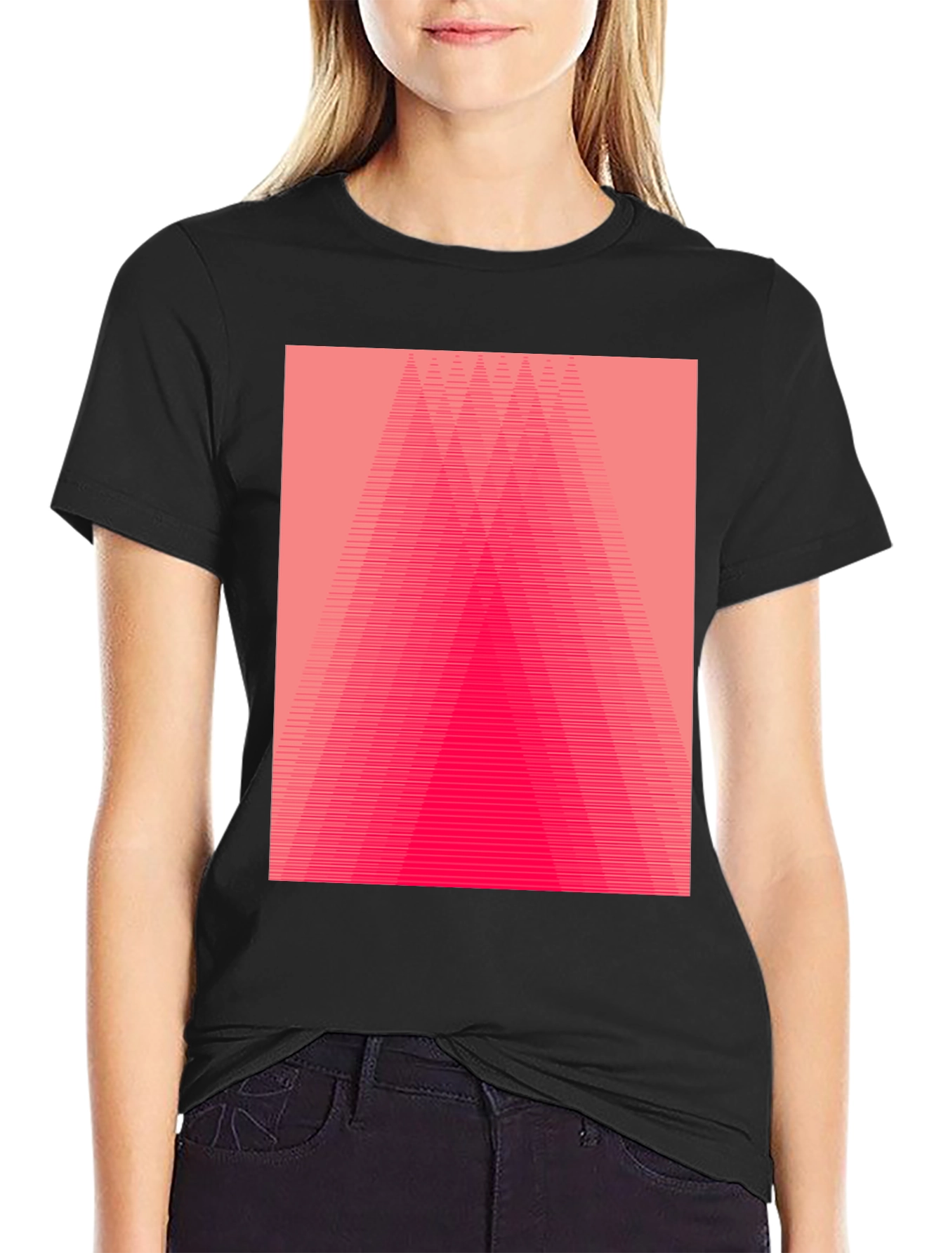 Geometric Pink Gradient Graphic Black T-Shirt
