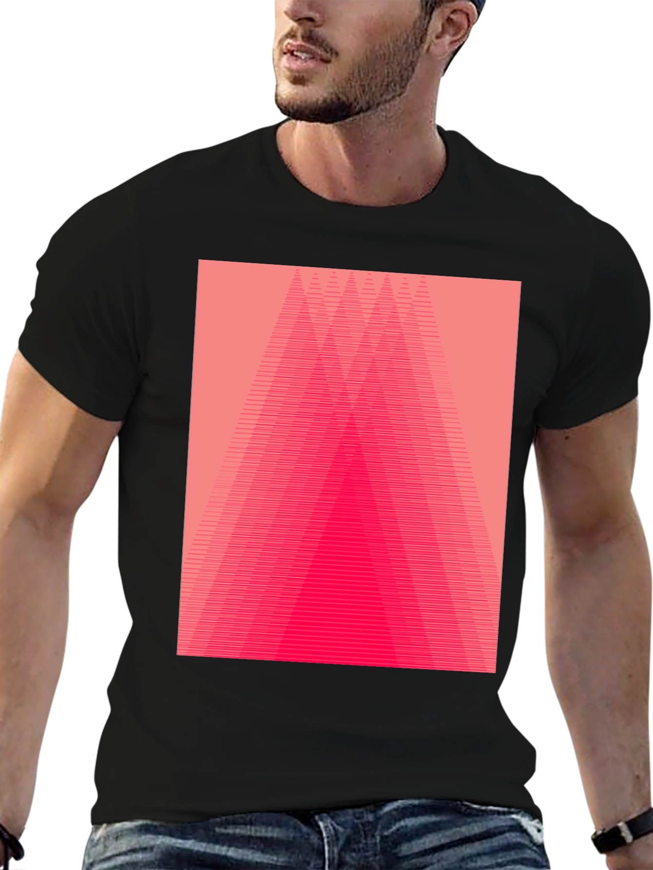 Geometric Pink Gradient Graphic Black T-Shirt