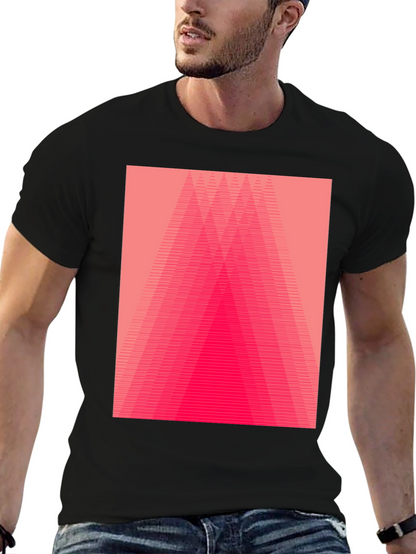 Geometric Pink Gradient Graphic Black T-Shirt