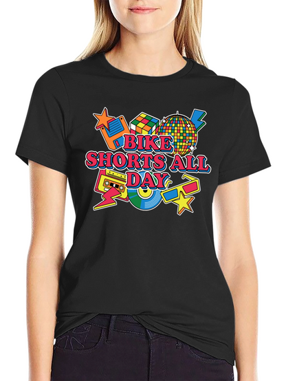 Bike Shorts All Day Retro 80s T-Shirt