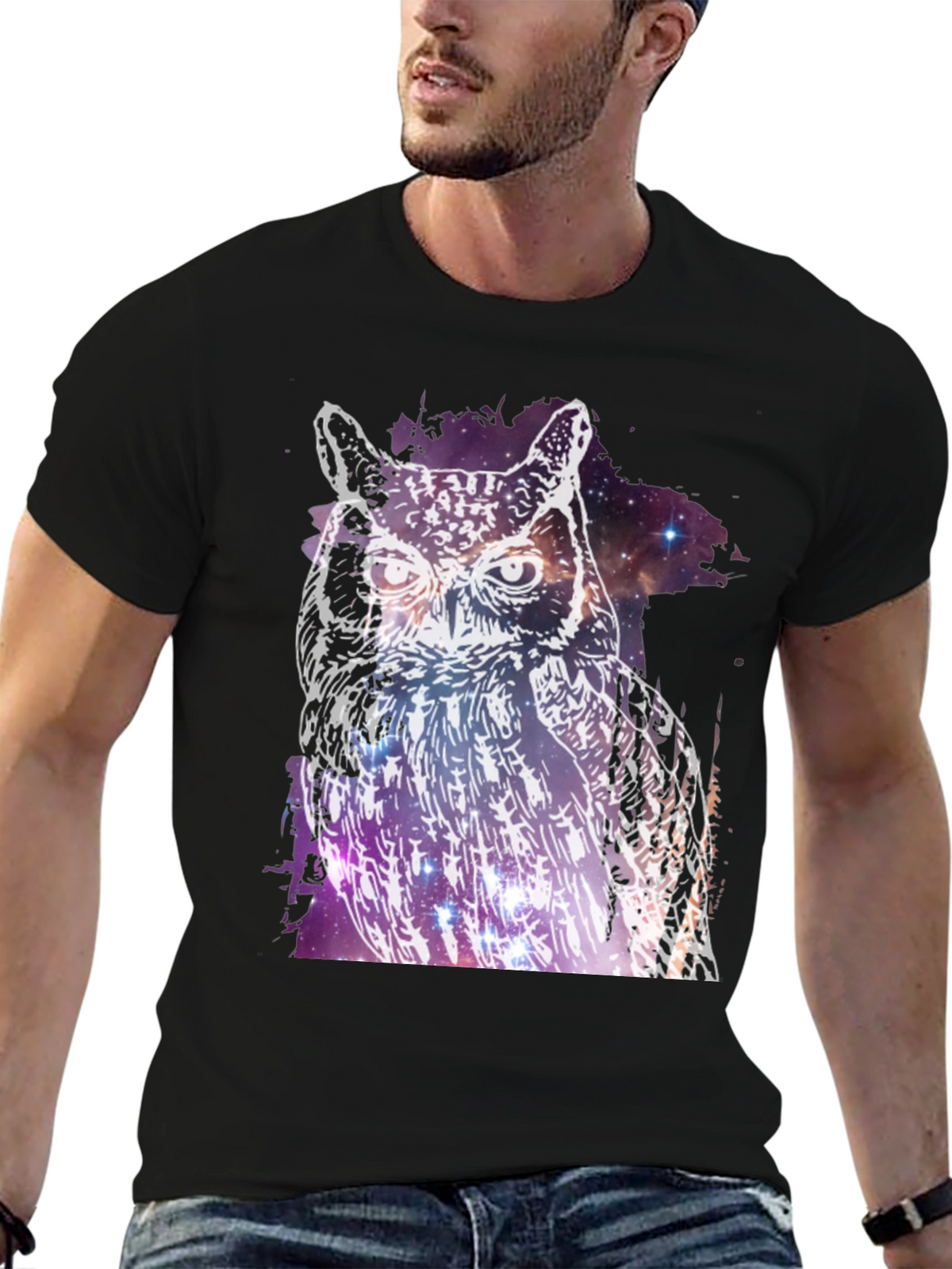 Cosmic Owl Graphic Tee - Mens Black T-Shirt