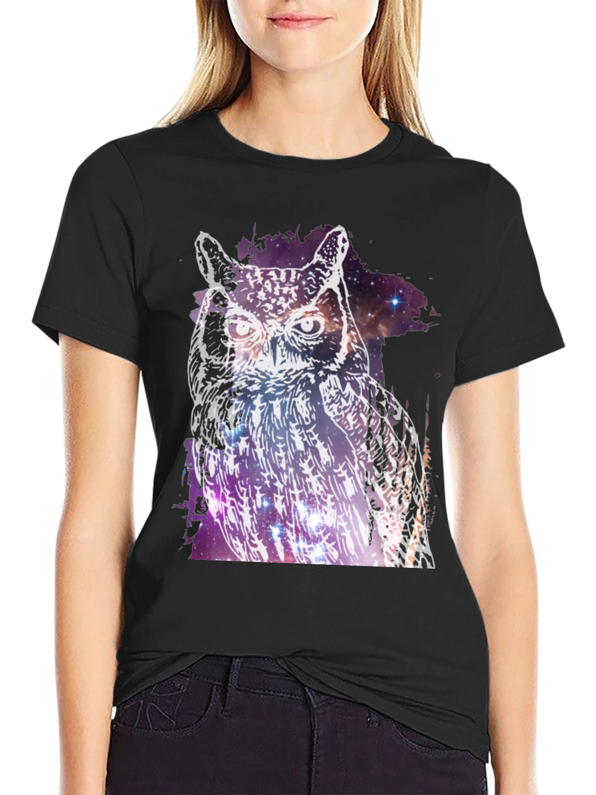 Cosmic Owl Graphic Tee - Mens Black T-Shirt