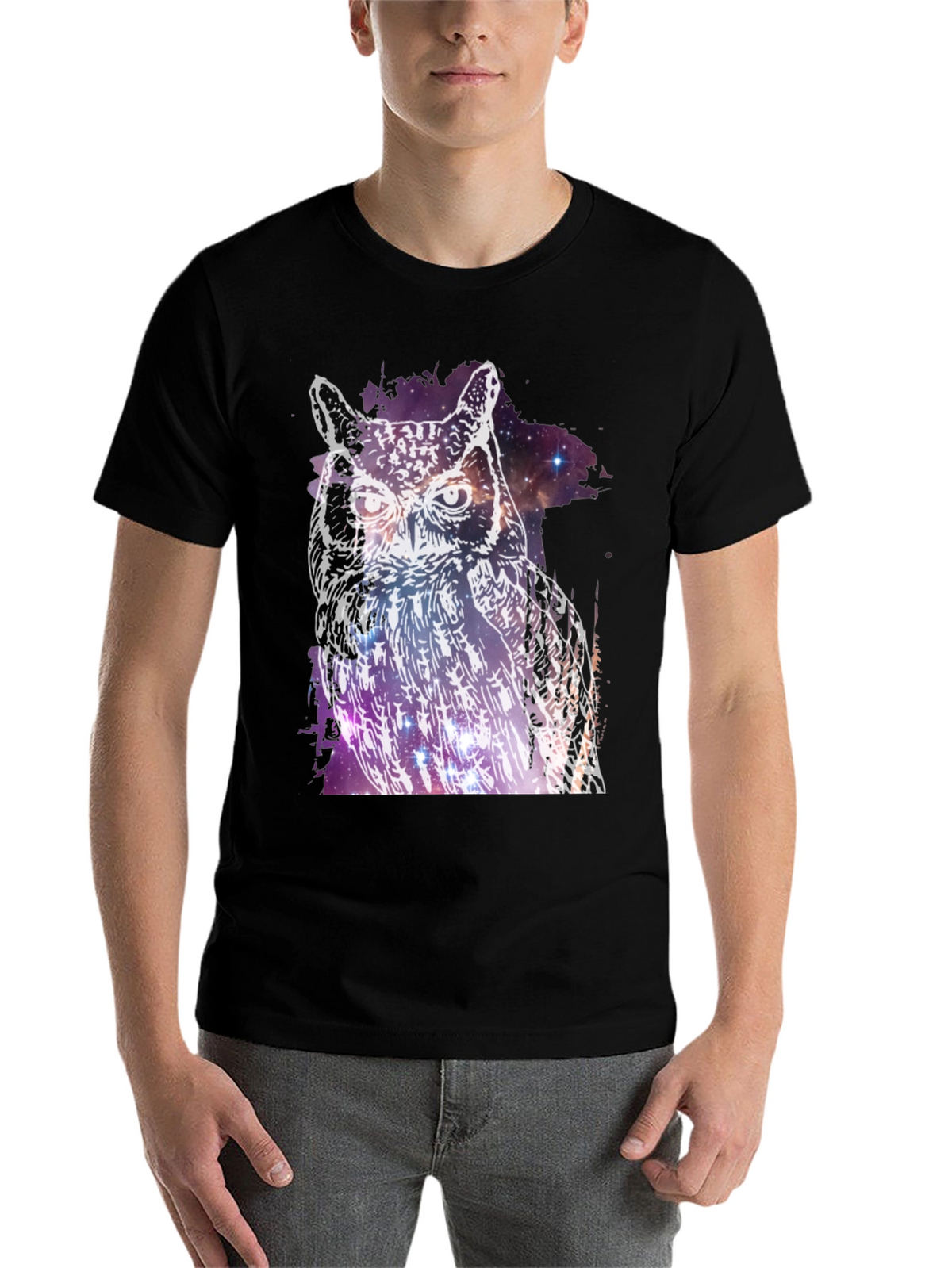 Cosmic Owl Graphic Tee - Mens Black T-Shirt