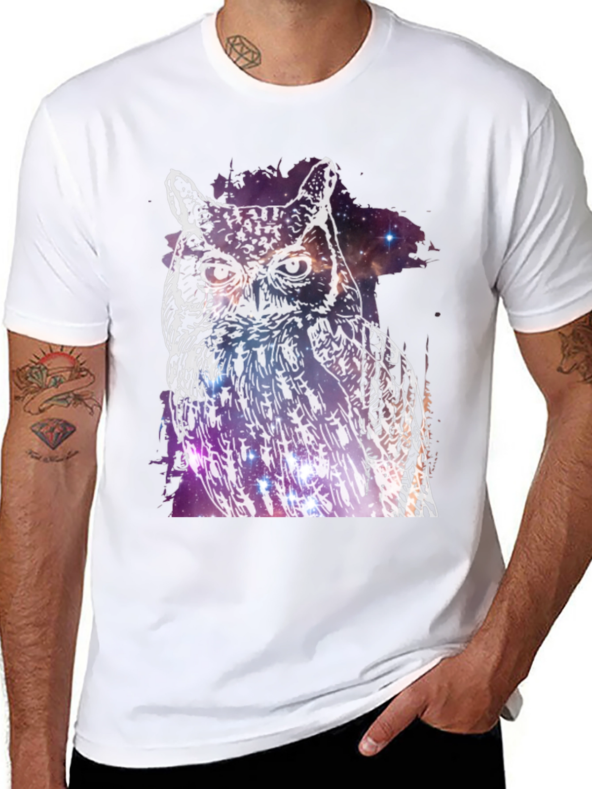 Cosmic Owl Graphic Tee - Mens Black T-Shirt