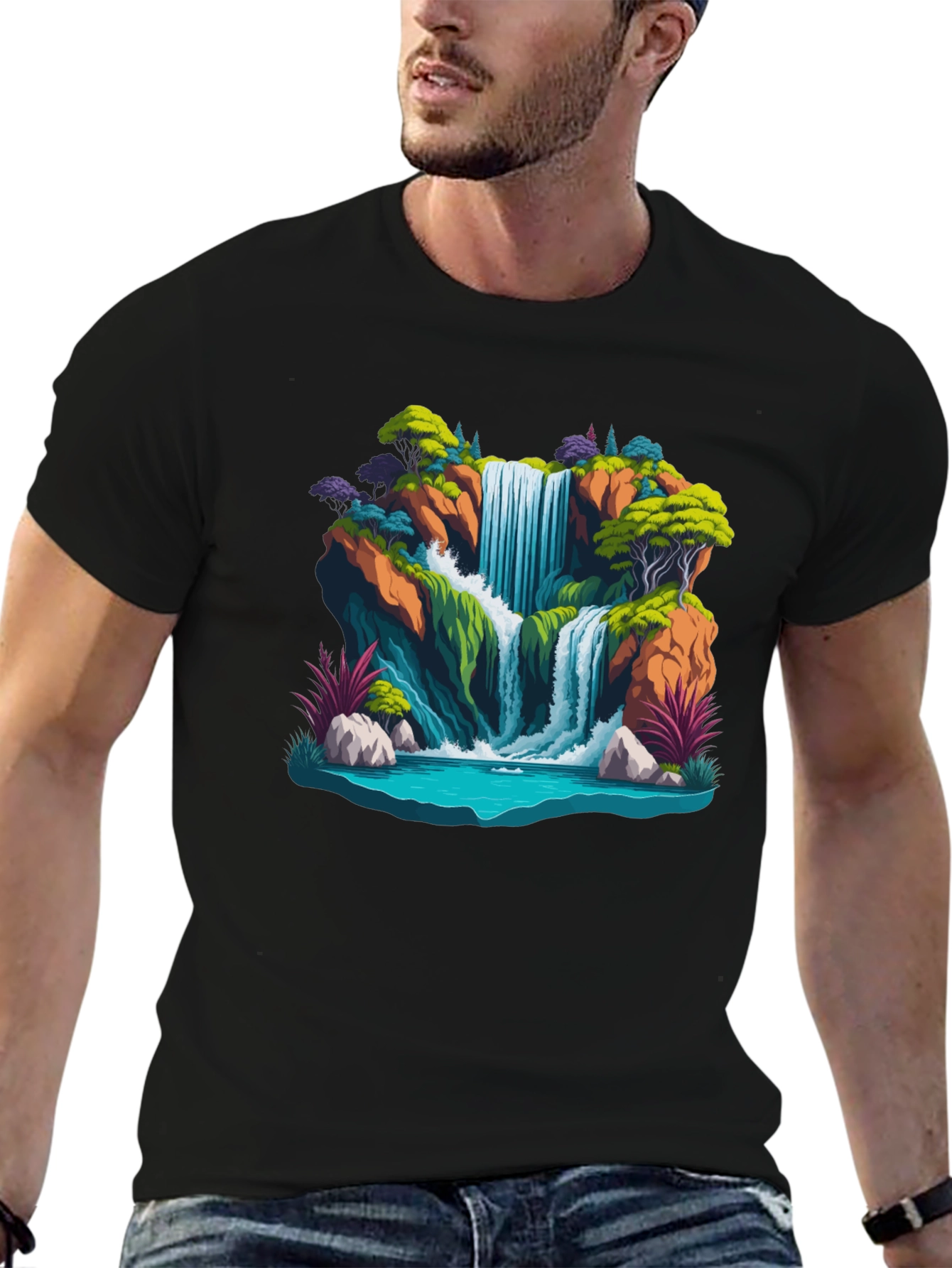 Waterfall Graphic Tee - Nature Scene Shirt