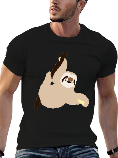 Pixel Sloth on Black T-Shirt