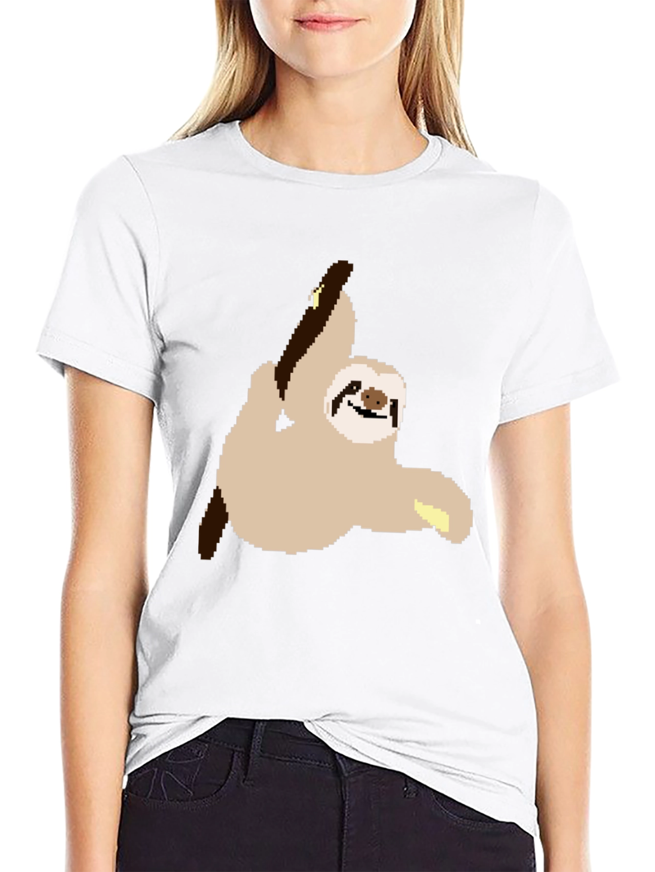 Pixel Sloth on Black T-Shirt
