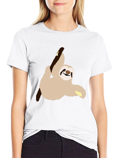 Pixel Sloth on Black T-Shirt