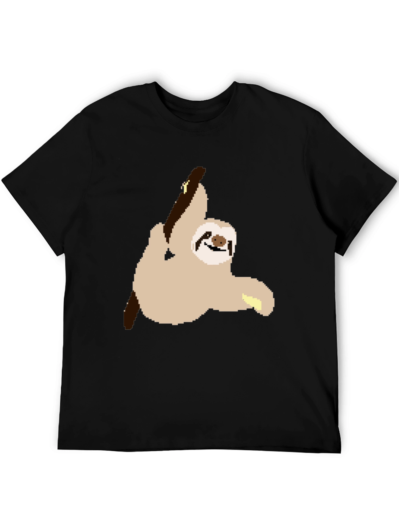 Pixel Sloth on Black T-Shirt
