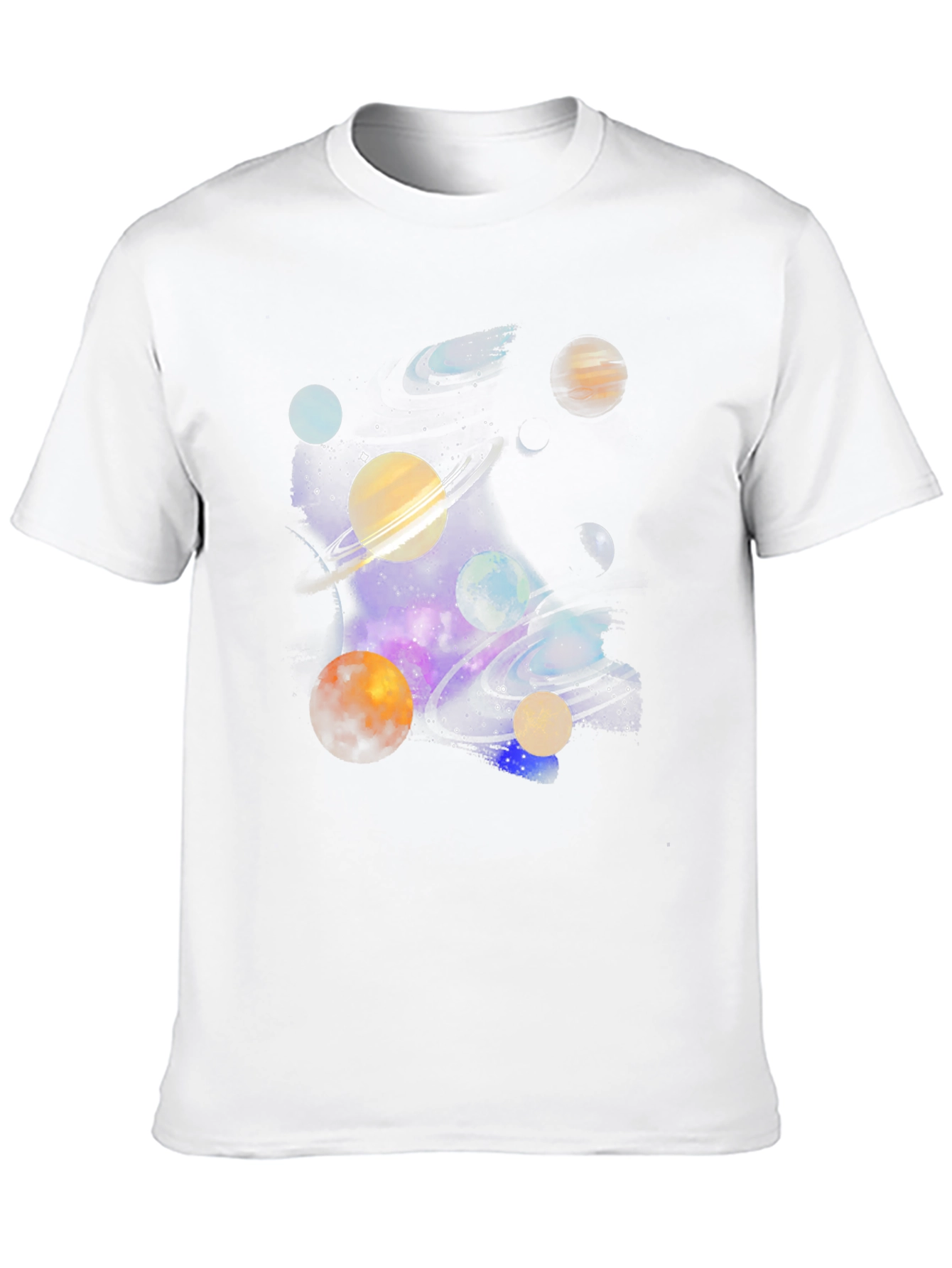 Galaxy Planets Graphic Tee - Black Cotton Casual T-Shirt