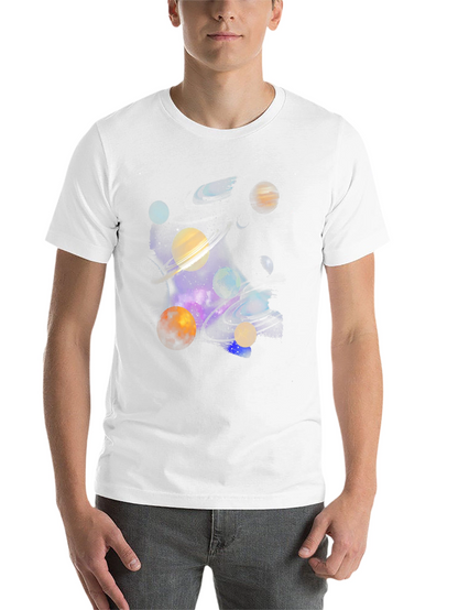 Galaxy Planets Graphic Tee - Black Cotton Casual T-Shirt