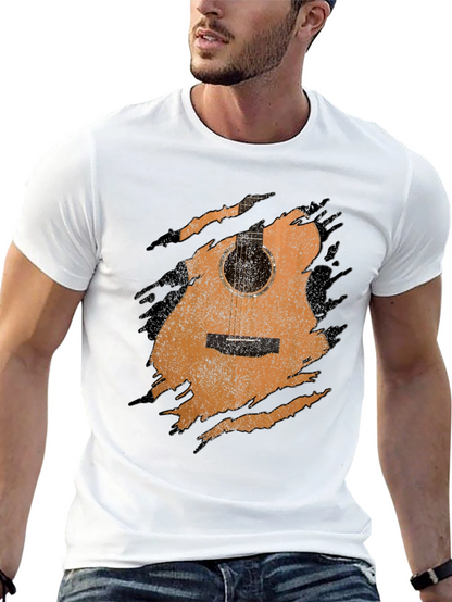 Guitar Graphic Tee - Distressed Acoustic Design Musician Shirt